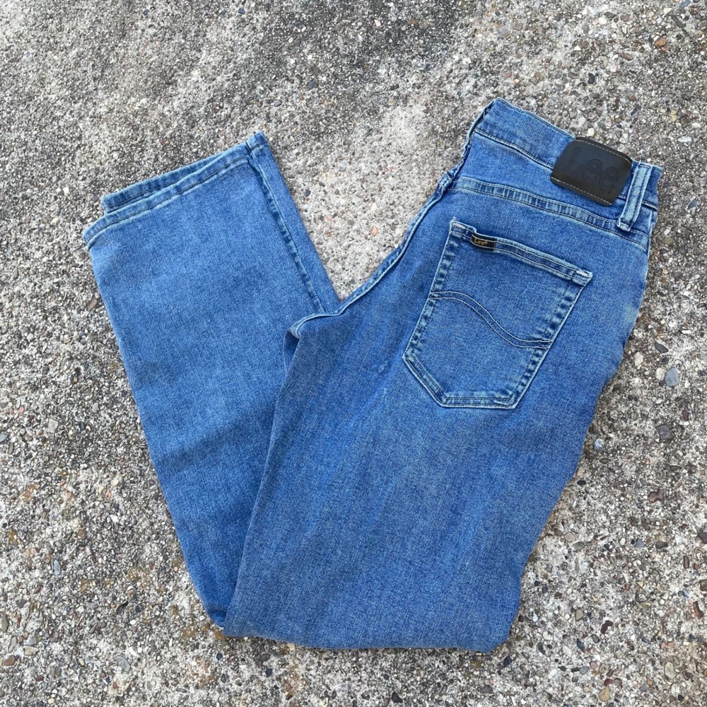 Lee Regular Fit Blue Denim Jeans Straight Leg Medium Wash Mens Size 31
